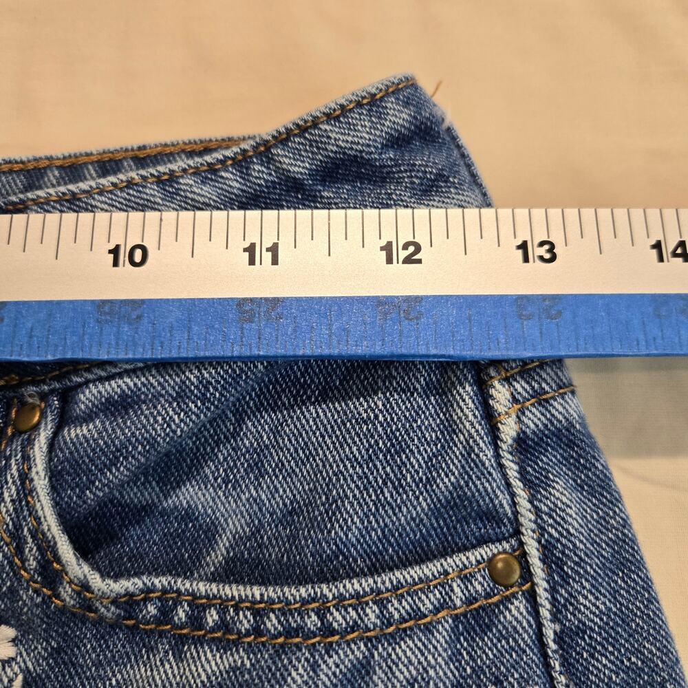Lottie Moss Daisy Embroidered Blue Denim Miniskirt Frayed Hem Sz 23 - Picture 4 of 9